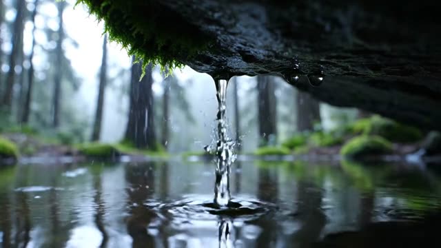 Mossy rock overhang dripping into a dark pool