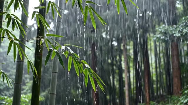 Bamboo grove edge with trembling leaves