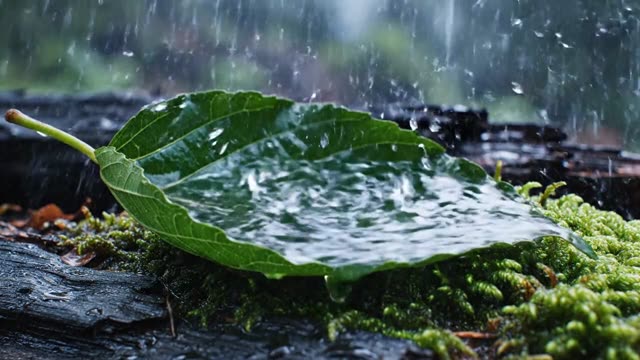 A cupped leaf slowly filling with rainwater