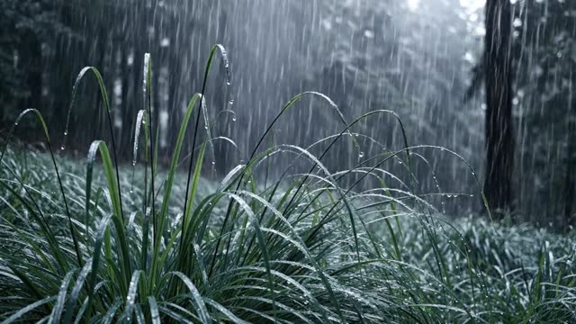 Tall wild grass bowing at the forest edge