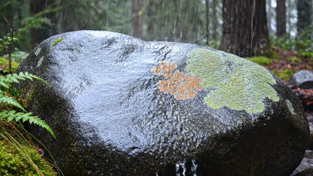 Smooth granite boulder with thin water film
