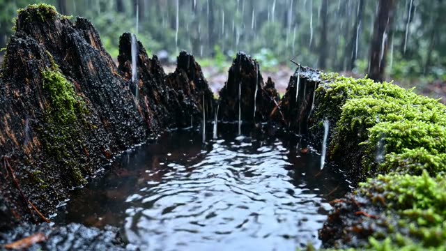 Hollow tree stump collecting rainwater