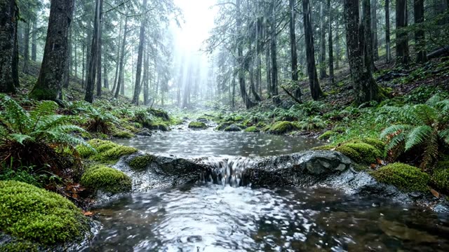 A forest stream disappearing underground at a swallet