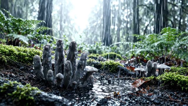 A spray of dead man's fingers emerging from dark soil