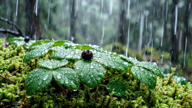 A colony of herb paris in rain