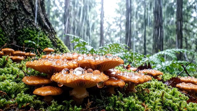 A colony of ochre brittlegill mushrooms in dark forest