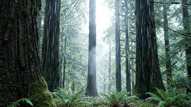 A forest in the last light of a rainy day