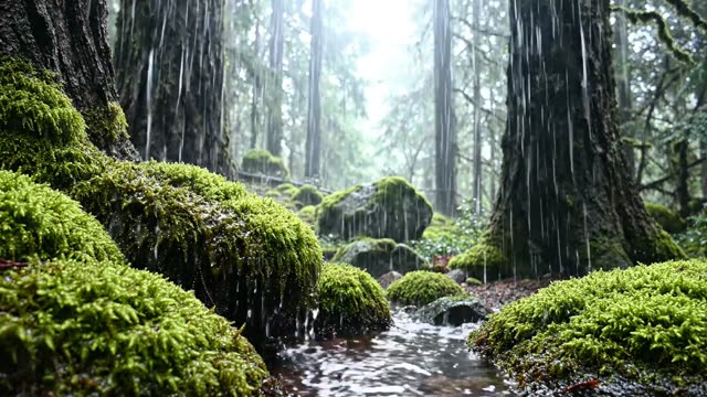 A rain-fed spring appearing between mossy boulders (1)