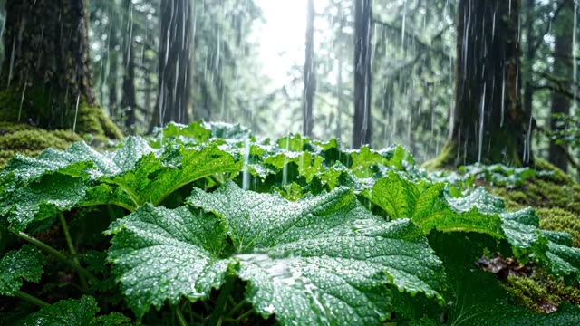 Rain on a colony of large-leaved butterbur