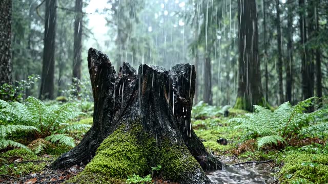 Rain on a section of ancient coppice stool