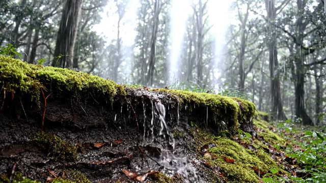 A seepage line emerging from a hillside forest bank (1)