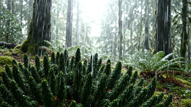Rain on a bank of dark butcher's broom