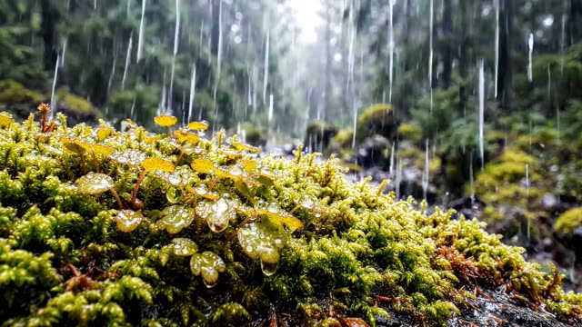 Rain on a colony of opposite-leaved golden saxifrage