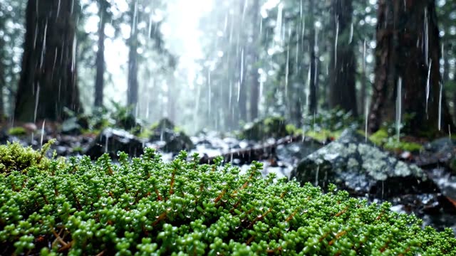 Rain on a colony of blinks in a wet forest clearing