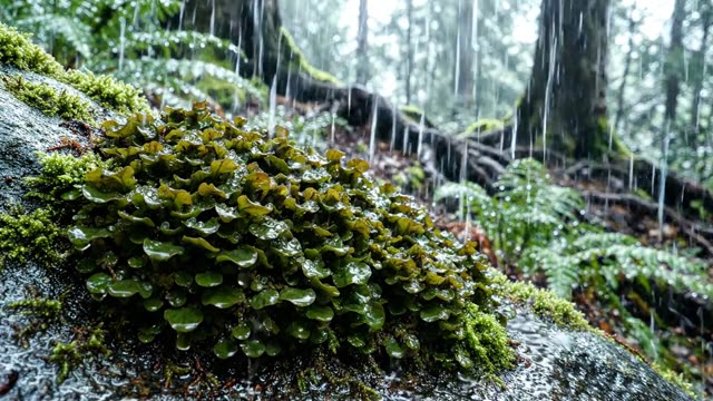 A colony of liverworts on a wet forest rock