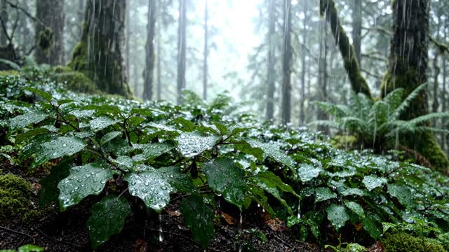 A sprawling patch of enchanter's nightshade in rain