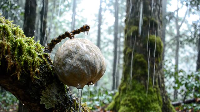 Rain on the surface of a dry oak apple gall