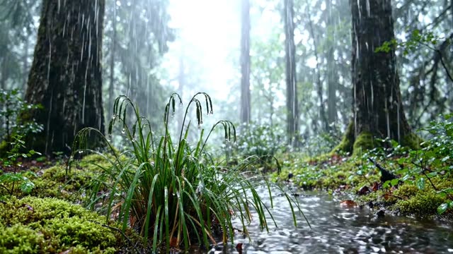 A stand of pendulous sedge arching over a forest pool
