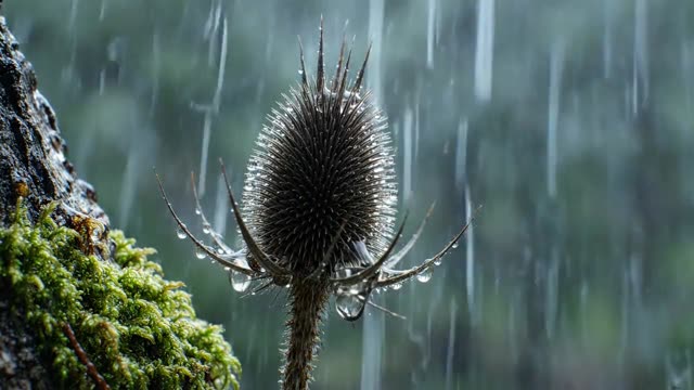Water beading on the rough surface of a seed head