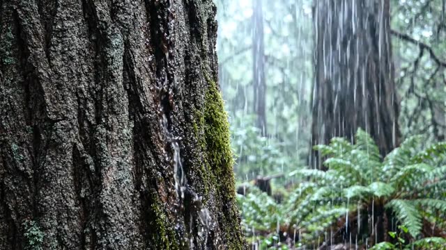 Rain on the rough bark of a Douglas fir