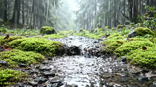 A forest spring welling up through dark moss and pebbles