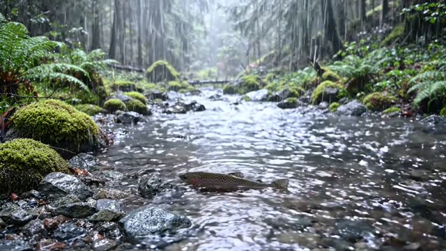 A forest stream pool with a single trout barely visible