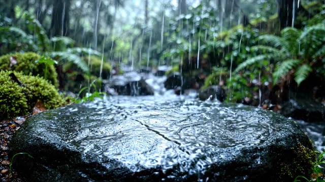 Rivulets merging on the surface of a dark stepping stone