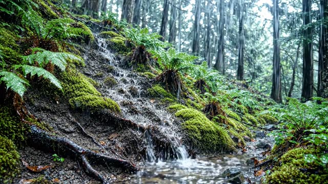 A seepage line emerging from a hillside forest bank (2)