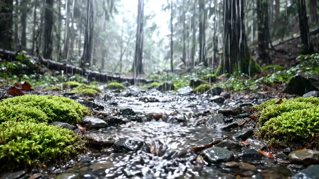 A rain-fed spring appearing between mossy boulders (2)