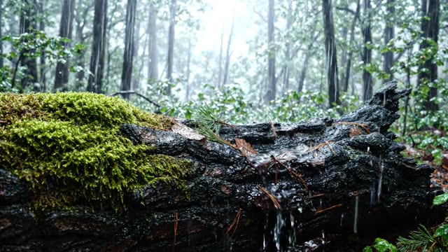A fallen oak trunk slowly covered in forest floor debris